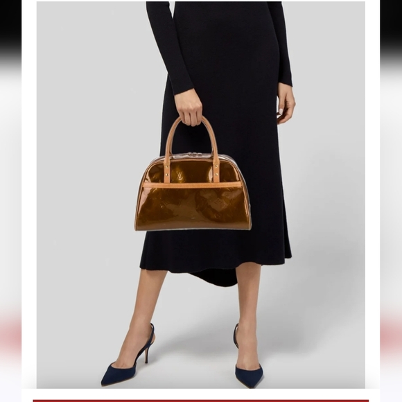 Louis Vuitton Vintage Brown Patent Vernis Satchel with Natural Trim - Picture 2 of 12